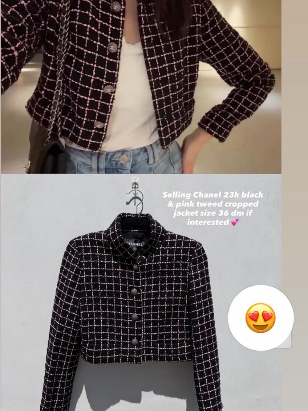 CHANEL Black & Pink Tweed Cropped Blazer